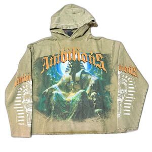 STRAY Ambitions of King Pharaoh Hoodie Olive Green Rhinestone 2XL NWT Distressed